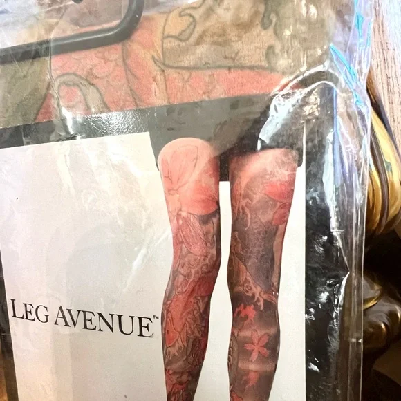 New! Deadstock 90’s Opaque Tattoo Print Tights - Picture 3 of 6